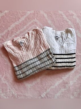 XL Croft & Barrow Set of 2 Lightweight V Neck Sweaters pink/gray/beige/white
